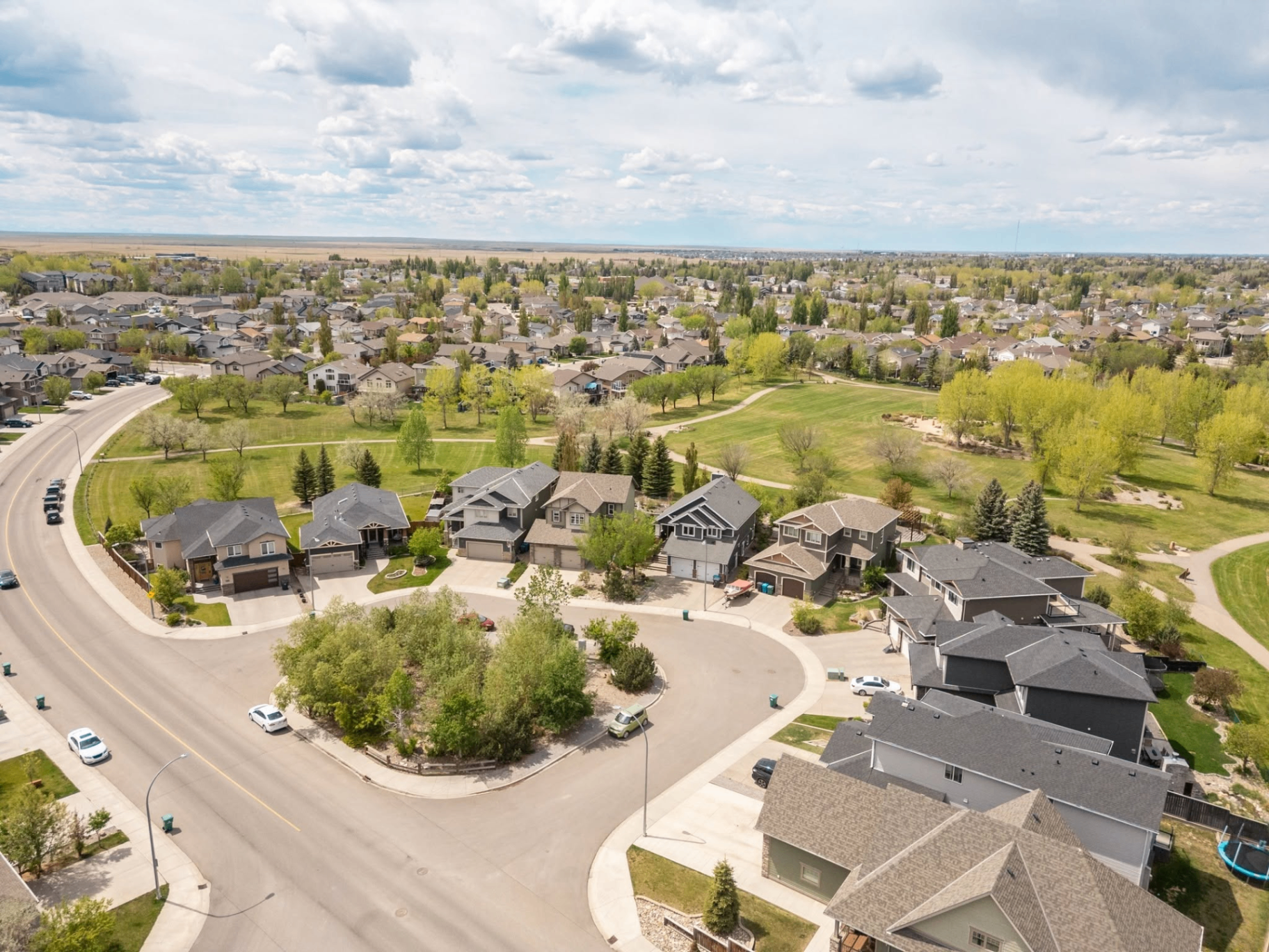 Aerial drone view of Lethbridge neighborhood